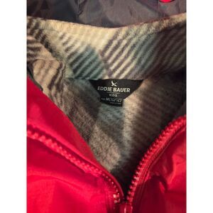 Eddie Bauer Kids Hooded Rain Jacket Fleece Lined Red Gray M 10/12